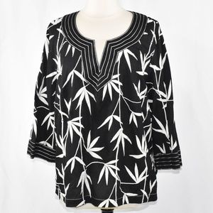 TALBOTS Palm Print Embroidered Tunic Blouse 22W